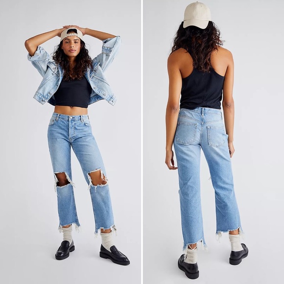 NWT FREE PEOPLE Maggie Mid-Rise Straight-Leg Jeans Light Stone Wash Size 26 - Picture 4 of 16